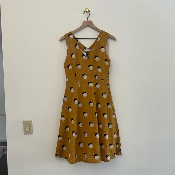 Frock Shop tank midi Dress Yellow black white Polka Dot Women Small S 2 4 6 - Picture 2 of 4